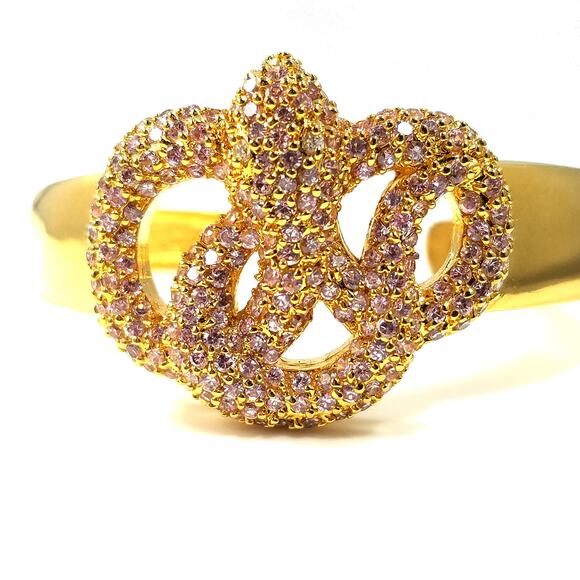 Noir New York Pink Rhinestone Snake Cuff Bracelet Gold Tone Vintage Designer - Picture 7 of 10